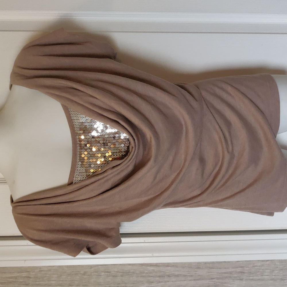 Venus Tan Sequin Cowl Neck Top